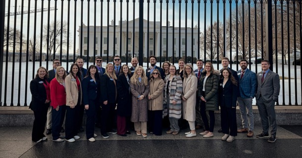Nebraska LEAD Class 44 stands in front of the White House on February 11, 2026, following a tour during the program’s National Study/Travel Seminar. The visit provided Fellows a firsthand look at the history and operations of the executive branch while exploring the broader role of leadership in public service.