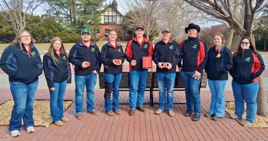 NCTA Crops Judging Team with awards (L-R): Kyra Jespersen, Hemingford, NE; Jada Eilert, Jewell, KS; Aaron Underwood, Esbon, KS; KaCee Jo Saffer, Arriba, CO;  Wyatt Ozenbaugh, Ohiowa, NE; Grant Ottun, Sargent, NE; Hailey Loutzenhizer, Flagler, CO; Mason Semler, Exeter, NE; and Rachel Bose, McCook, NE.