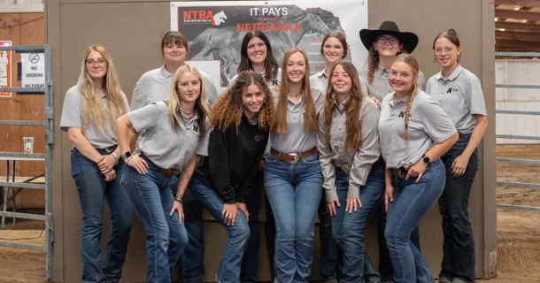 NCTA students attended the Nebraska Thoroughbred Breeders Association Auction at Fonner Park on October 7, connecting their work preparing two yearlings on campus with firsthand experience in the equine industry. Front Row, Left to Right: Jadynn Vandeventer, Karah Barnes, McKenna Lundvall, Madison Wilson, Gracie Thomas Back Row, Left to Right: Montanna Dietz, Stephanie Kincaid, Ava Schaal, Ellie Long, McKenzie Heil, Grace Porting