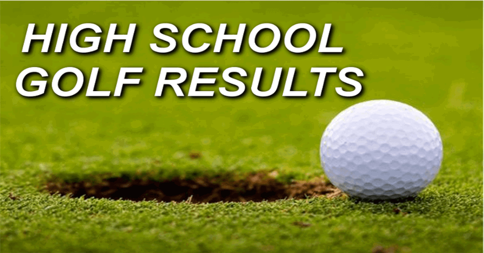 Golf ball next to a hole with the words High school golf results above.