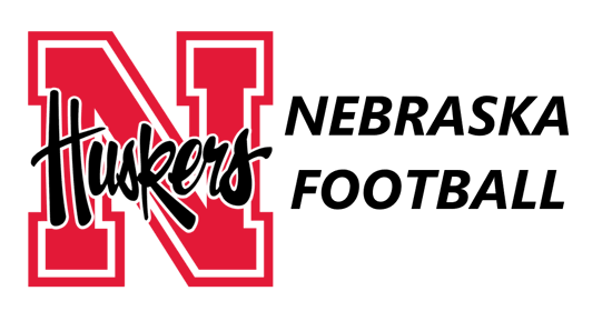 Husker Mascot logo on the left and the words Nebraska Football on the right.